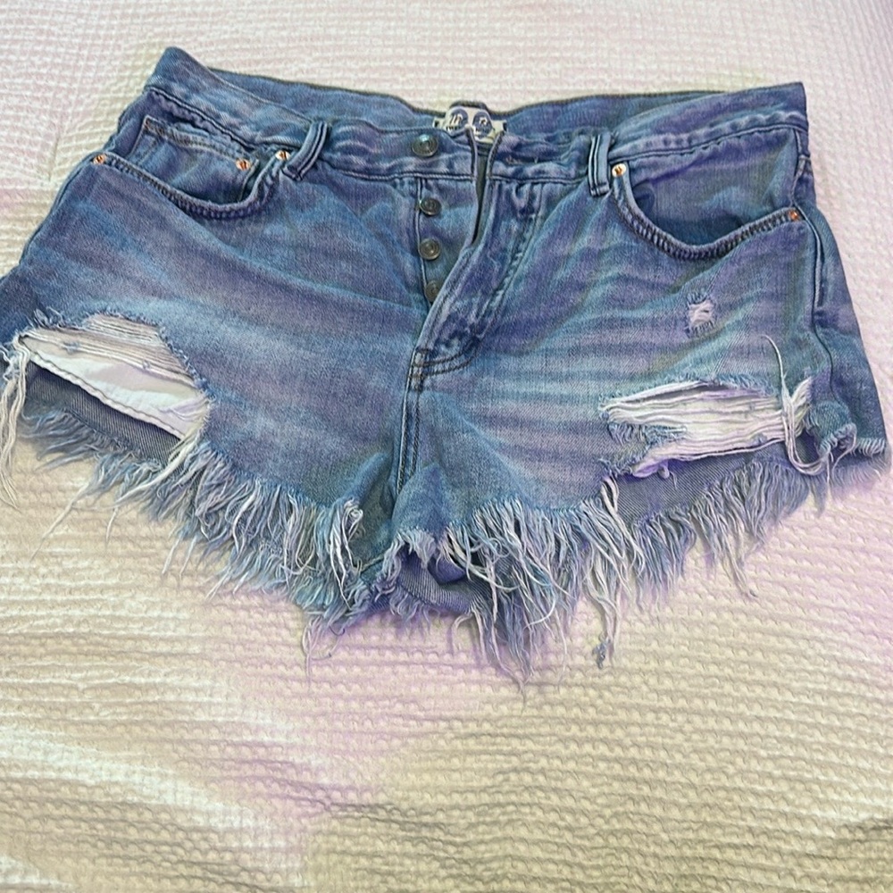 We The Free Blue Distressed Jean Shorts